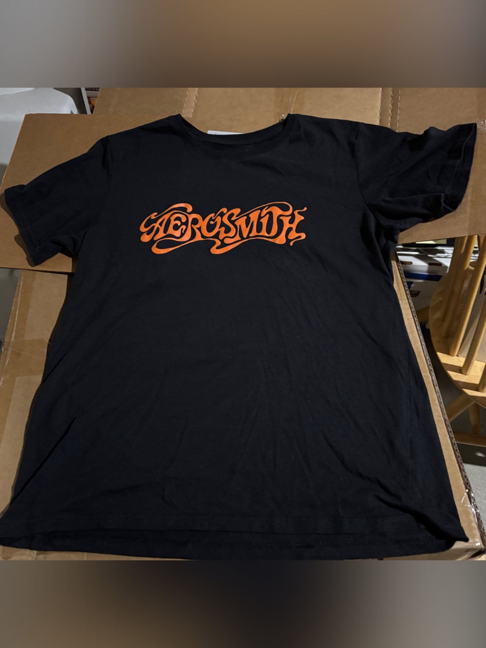 Aerosmith Black Short-Sleeve Logo Tee with Orange Print